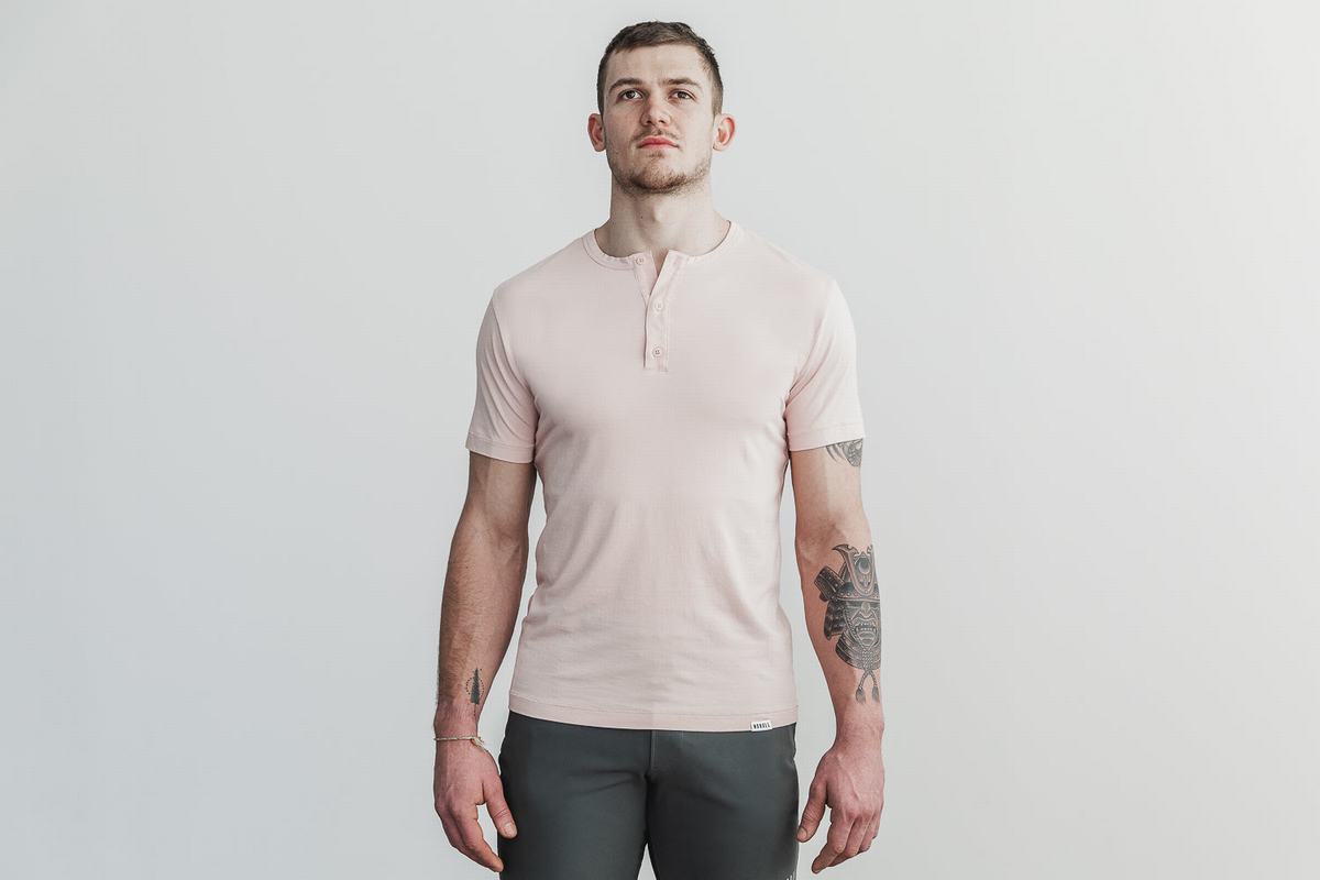 Nobull Lightweight Henley Men's T Shirts Rose | Australia (WR1453)